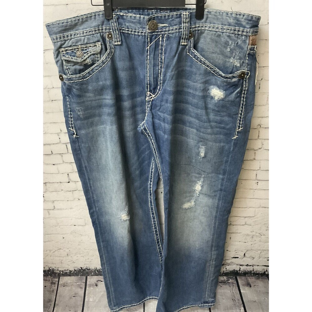 Rivet De Cru Mens‎ Blue Jeans Mae Relaxed Straight Leg Size 42x32 U1
